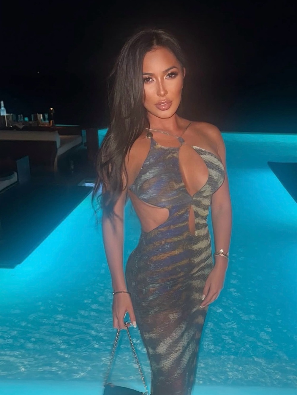 Jaded London Blue and Green Cutout Halter Maxi Dress